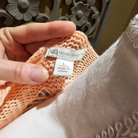 Cato L Peach Open Knit Sweater NWT Crochet Boho Quiet Luxury Coastal Resort Top - Picture 11 of 13